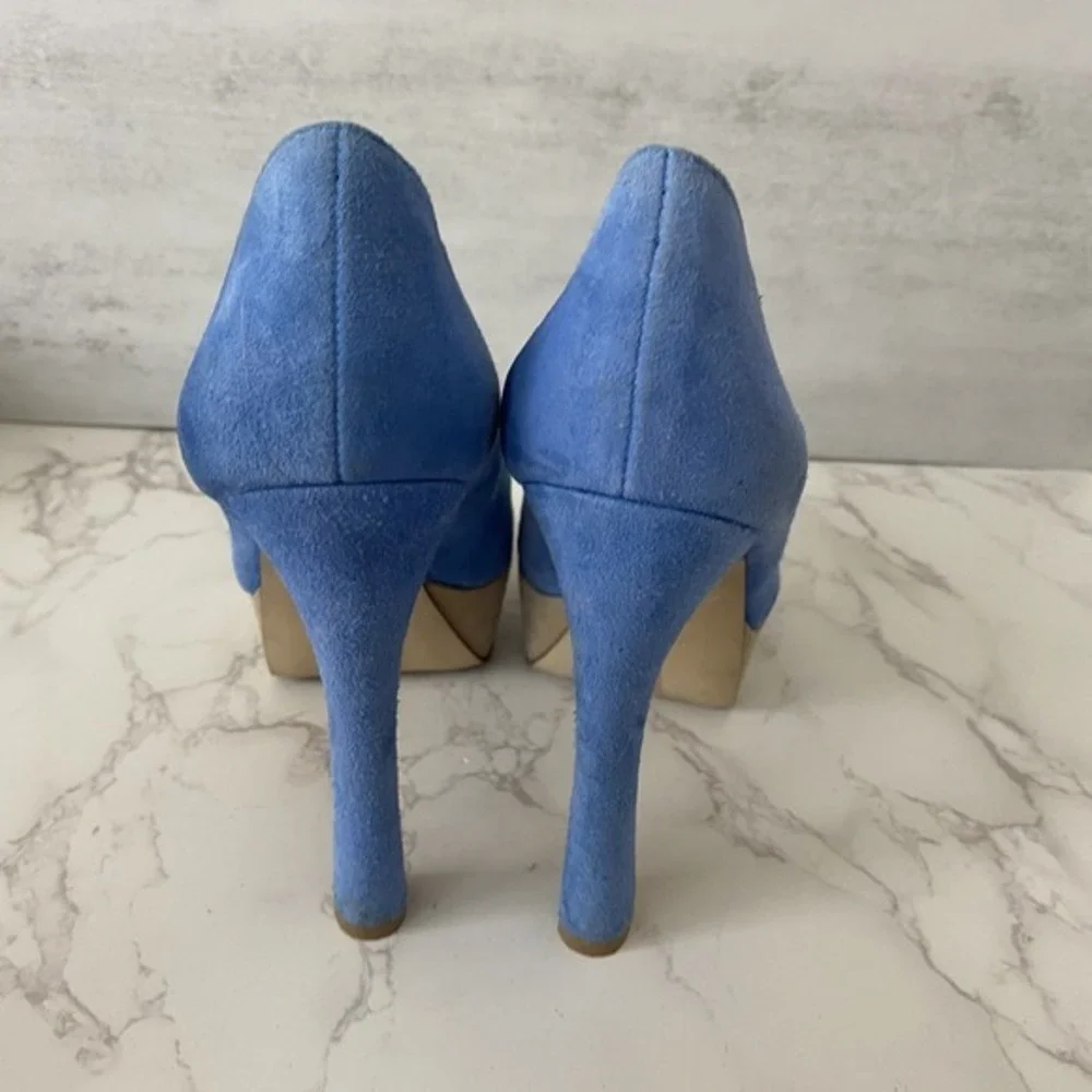 ALDO Platform Pumps Sz 38 (7.5) Blue Suede High Heel Party Special Occasion Date